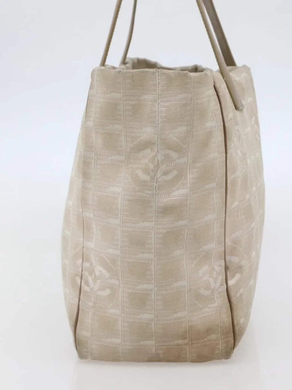 CHANEL New Travel Line Tote Bag Nylon Beige Gold CC Auth ti3423